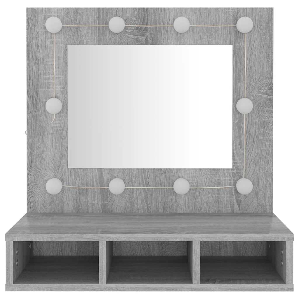 szürke sonoma színű tükrös szekrény LED-ekkel 60 x 31,5 x 62 cm