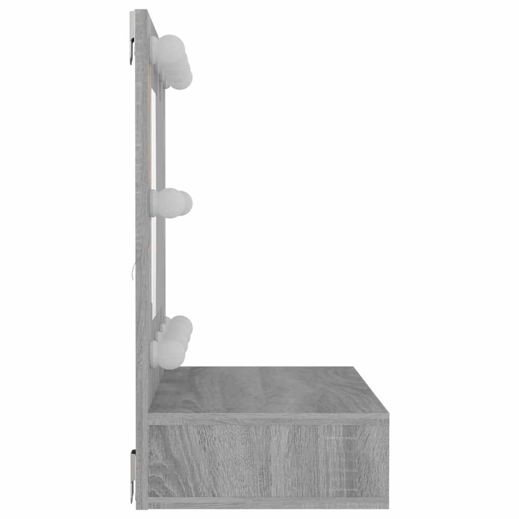szürke sonoma színű tükrös szekrény LED-ekkel 60 x 31,5 x 62 cm