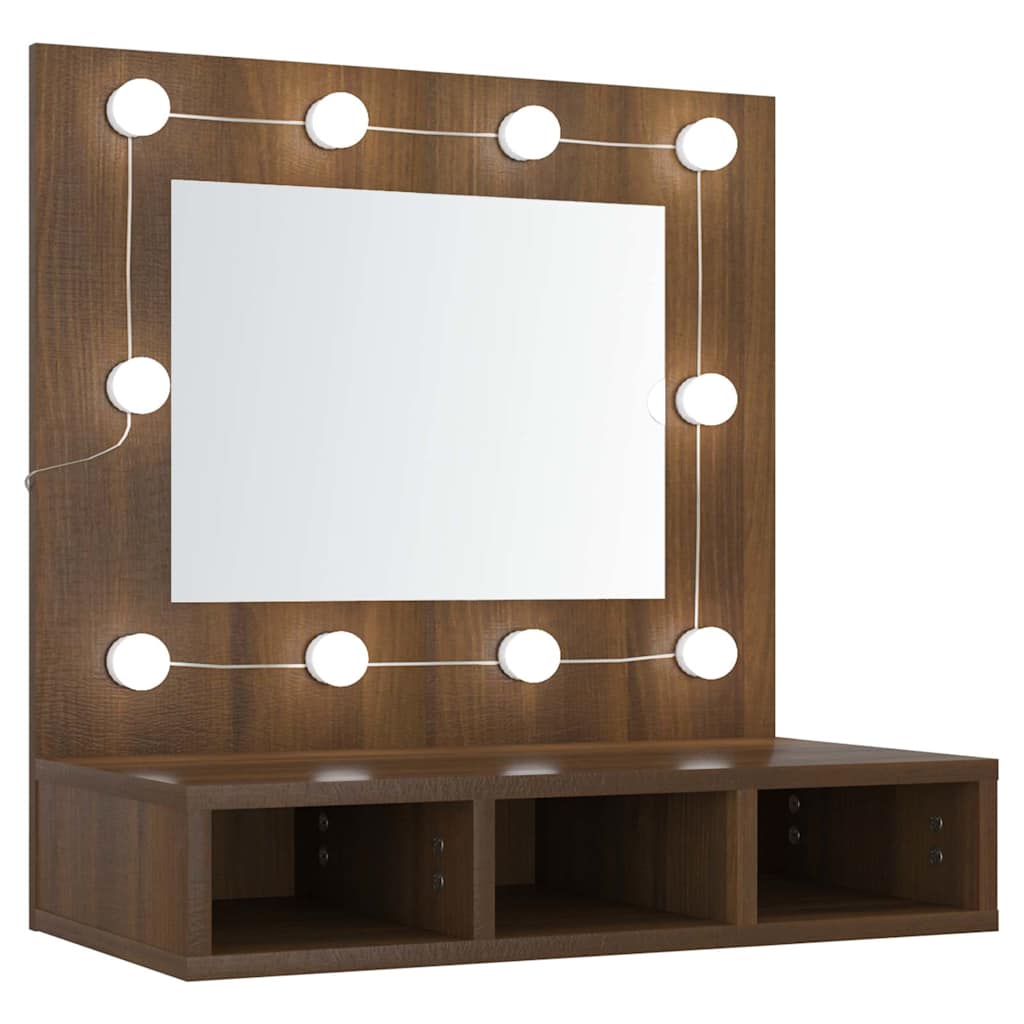 barna tölgy színű tükrös szekrény LED-ekkel 60 x 31,5 x 62 cm