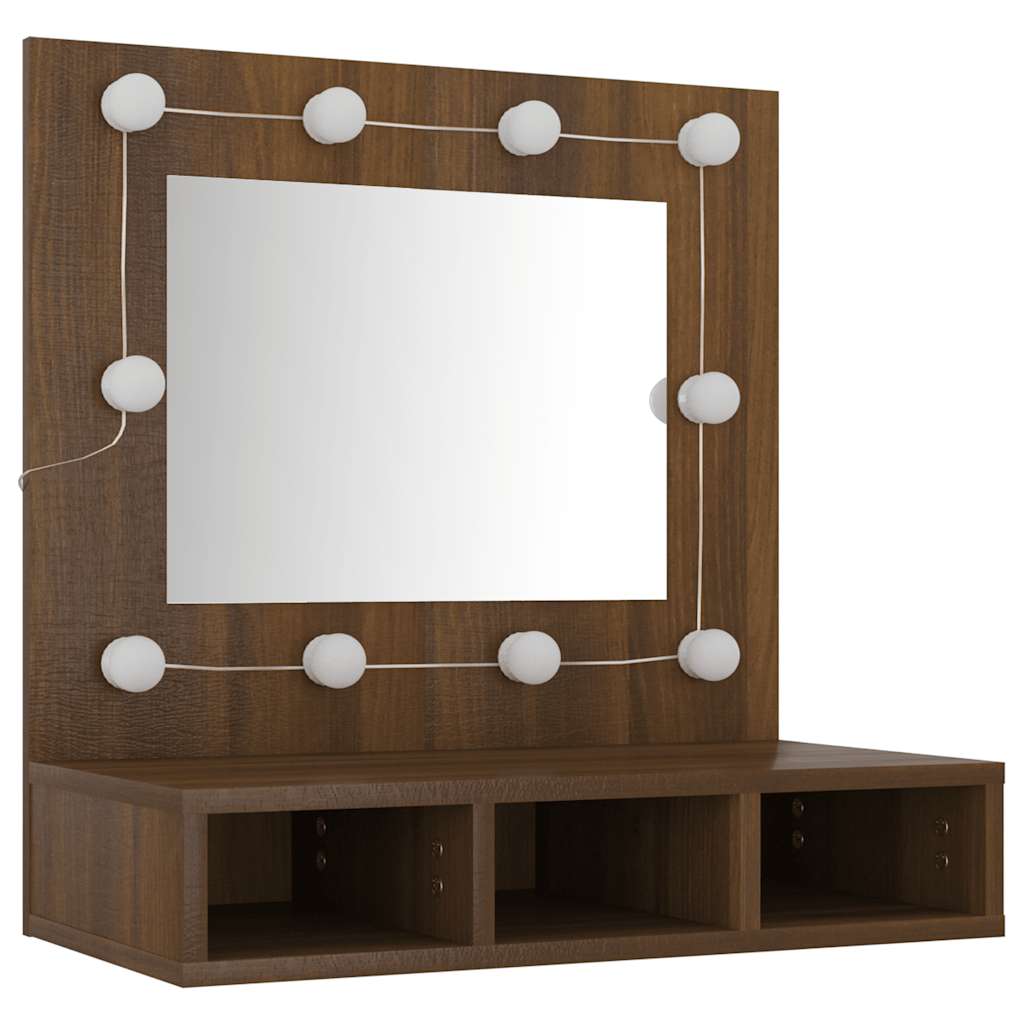 barna tölgy színű tükrös szekrény LED-ekkel 60 x 31,5 x 62 cm