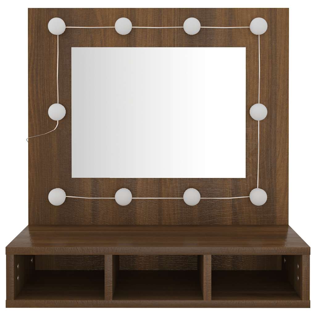 barna tölgy színű tükrös szekrény LED-ekkel 60 x 31,5 x 62 cm