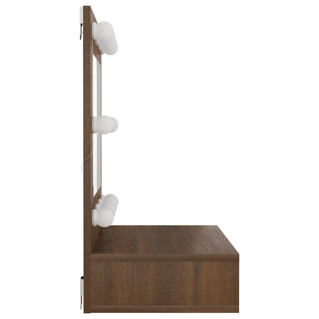 barna tölgy színű tükrös szekrény LED-ekkel 60 x 31,5 x 62 cm