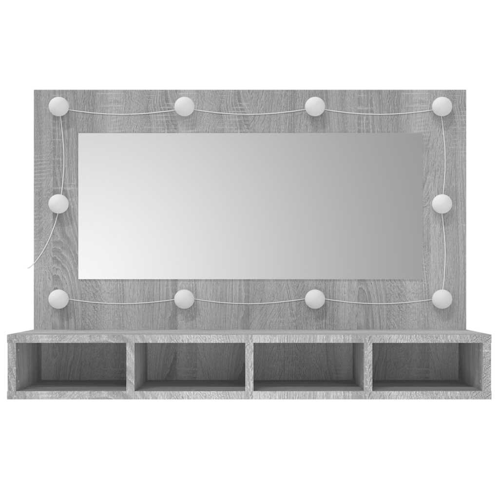 szürke sonoma színű tükrös szekrény LED-ekkel 90 x 31,5 x 62 cm