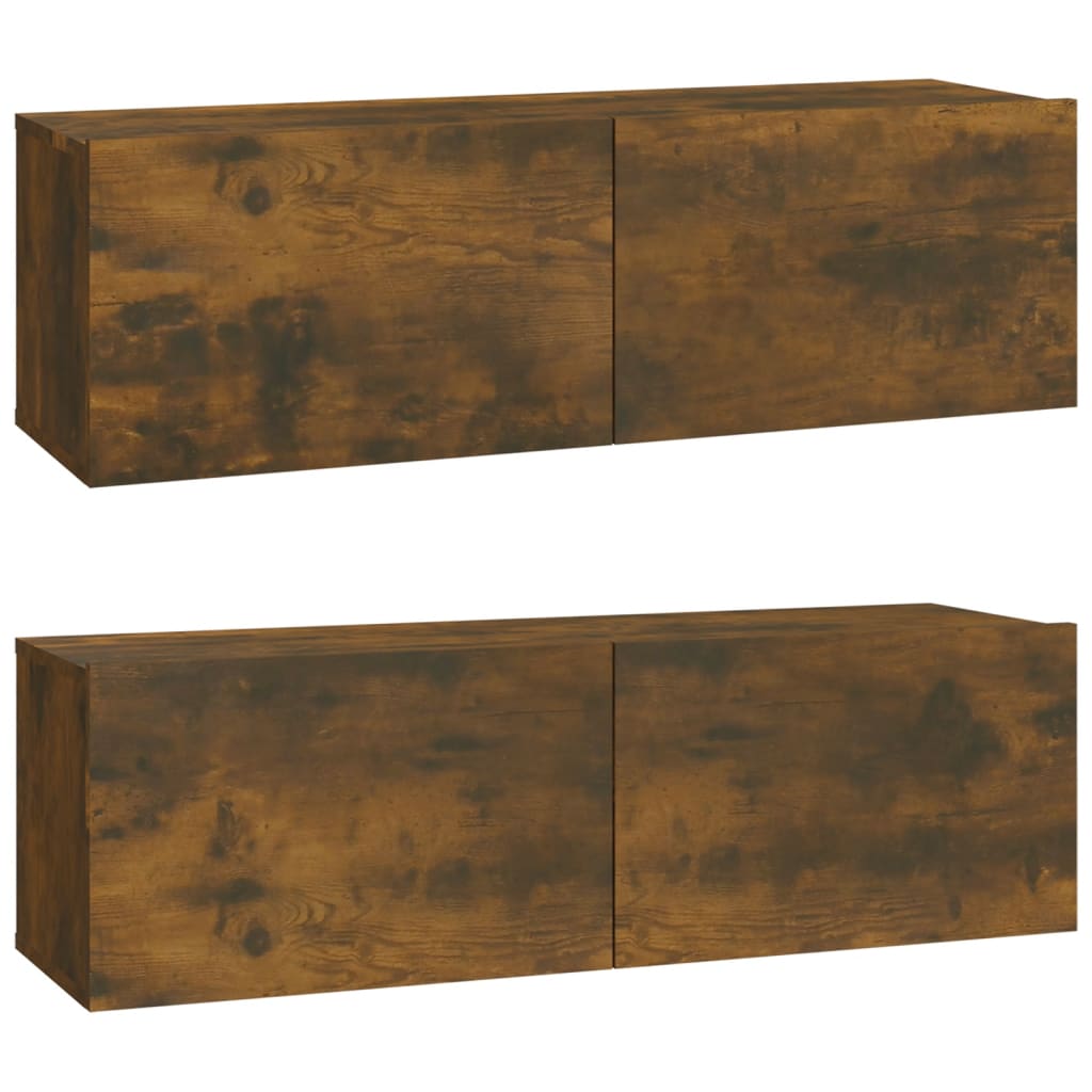 2 db füstös -tölgyszín szerelt fa fali TV-szekrény 100x30x30 cm