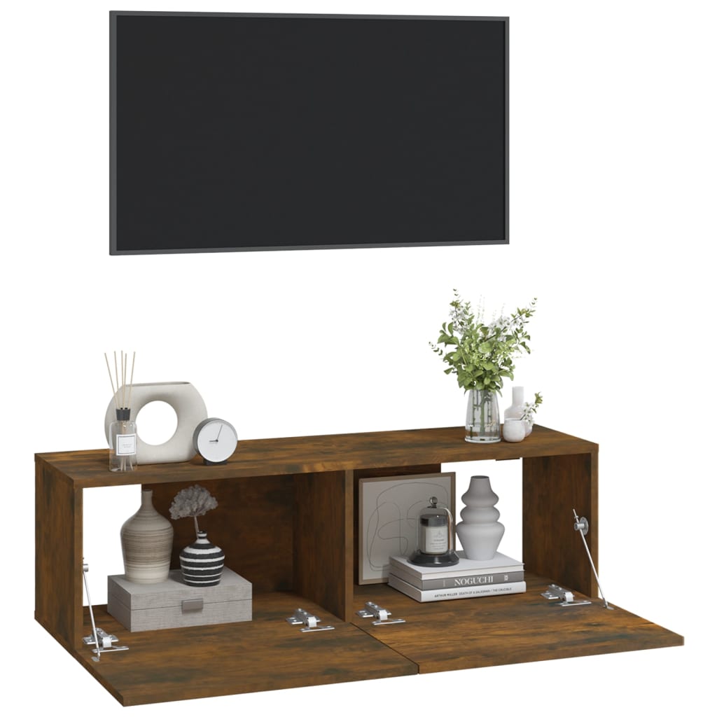 2 db füstös -tölgyszín szerelt fa fali TV-szekrény 100x30x30 cm