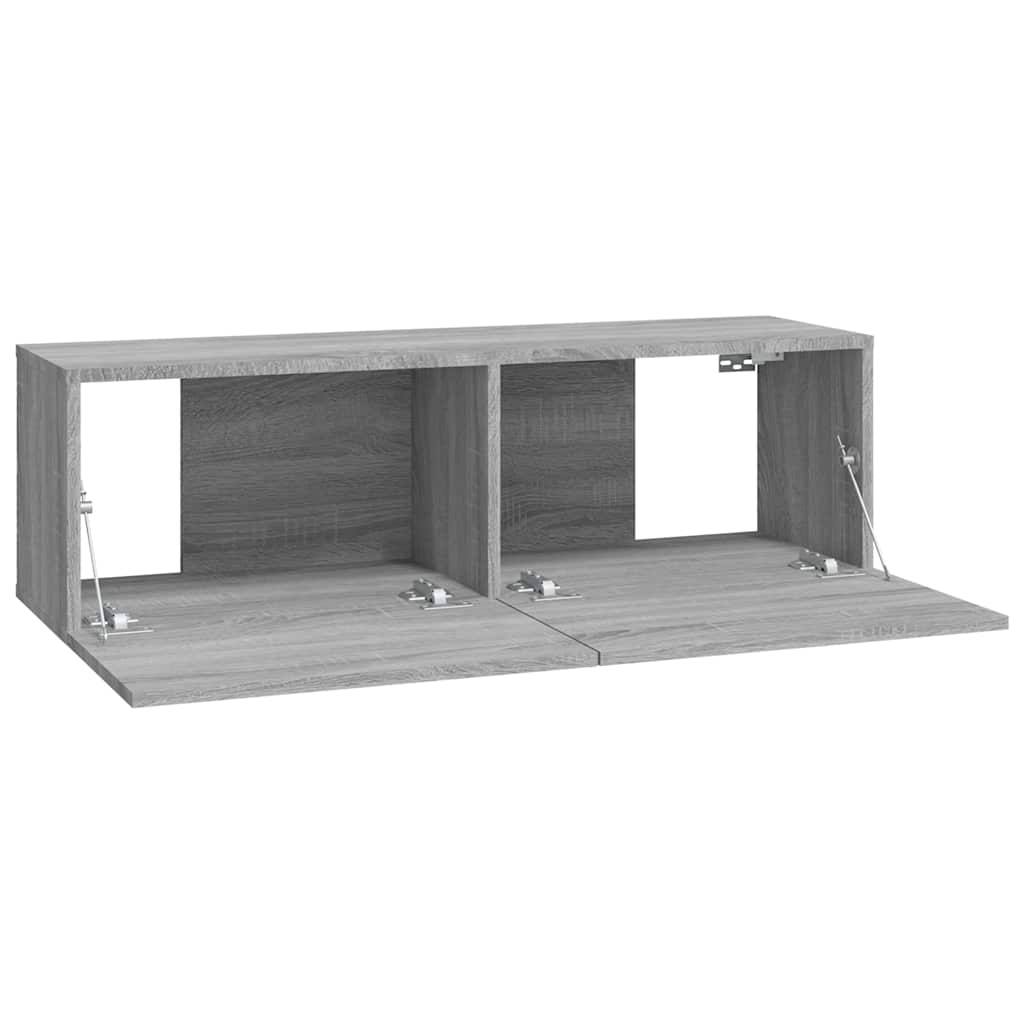 2 db szürke -tölgyszín szerelt fa fali TV-szekrény 100x30x30 cm