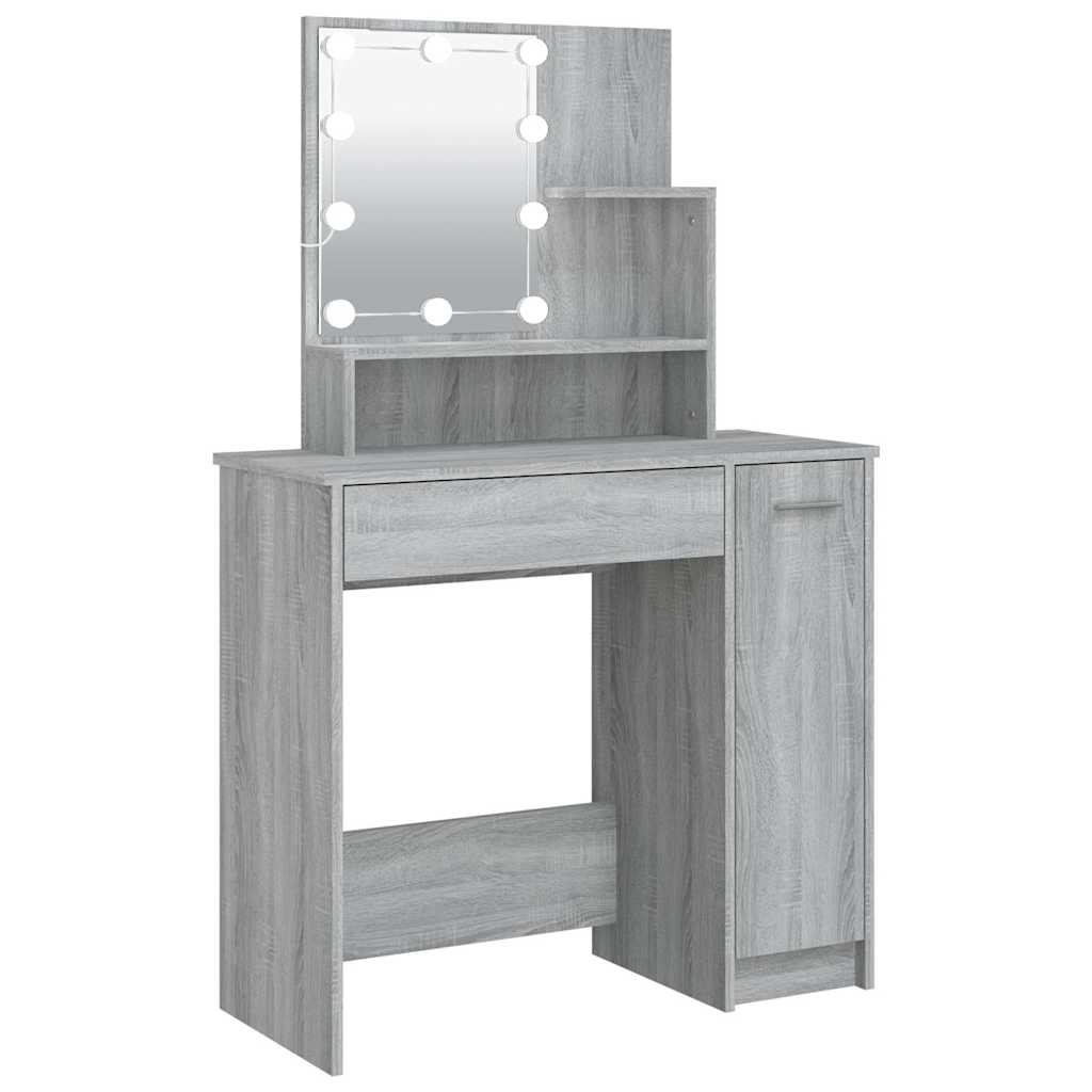 szürke sonoma LED-es fésülködőasztal 86,5 x 35 x 136 cm