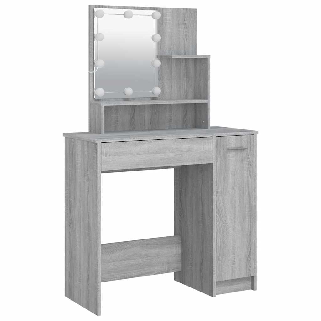 szürke sonoma LED-es fésülködőasztal 86,5 x 35 x 136 cm