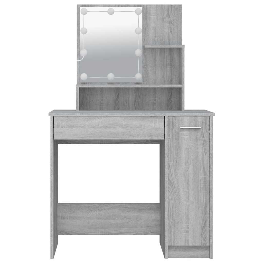 szürke sonoma LED-es fésülködőasztal 86,5 x 35 x 136 cm
