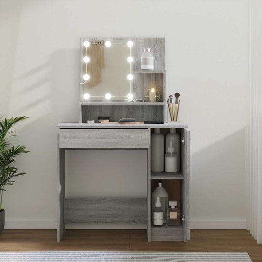 szürke sonoma LED-es fésülködőasztal 86,5 x 35 x 136 cm
