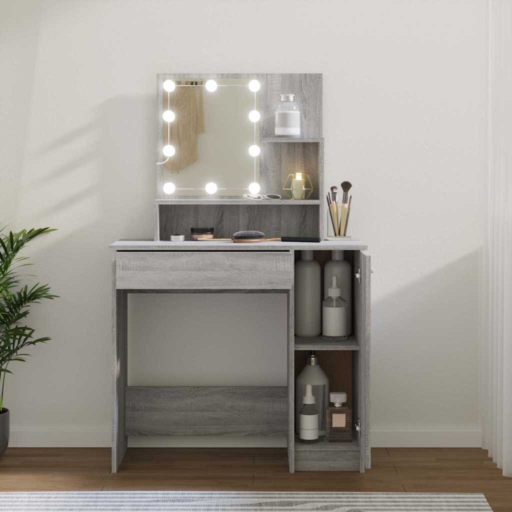 szürke sonoma LED-es fésülködőasztal 86,5 x 35 x 136 cm