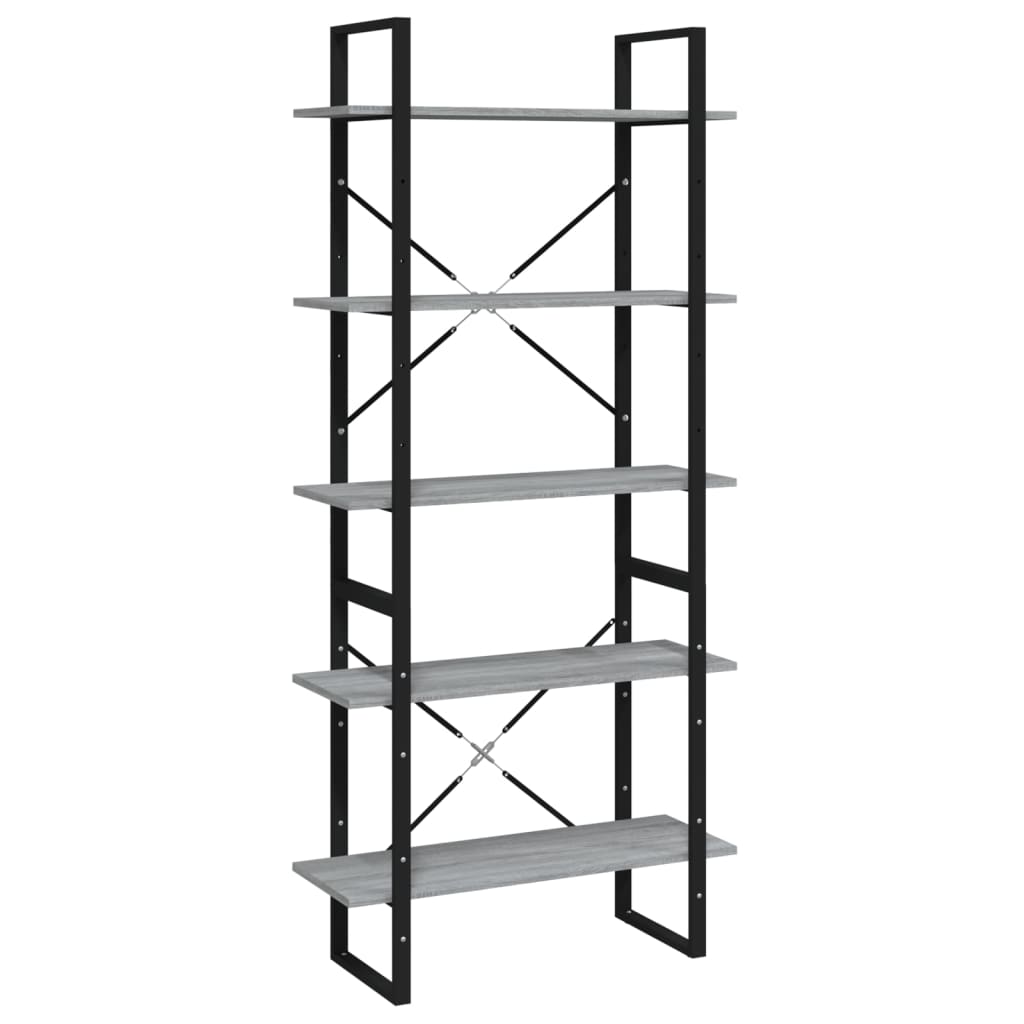 5 szintes szürke sonoma szerelt fa könyvszekrény 80x30x175 cm