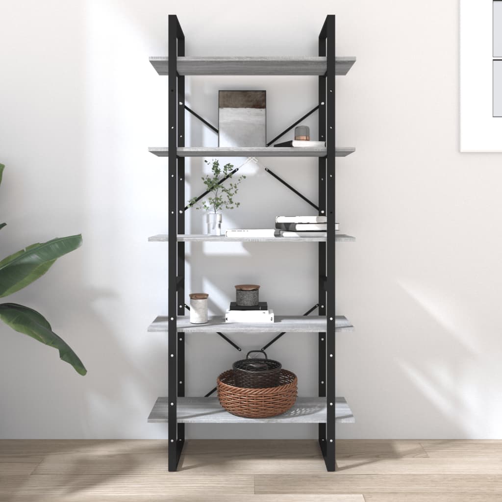 5 szintes szürke sonoma szerelt fa könyvszekrény 80x30x175 cm