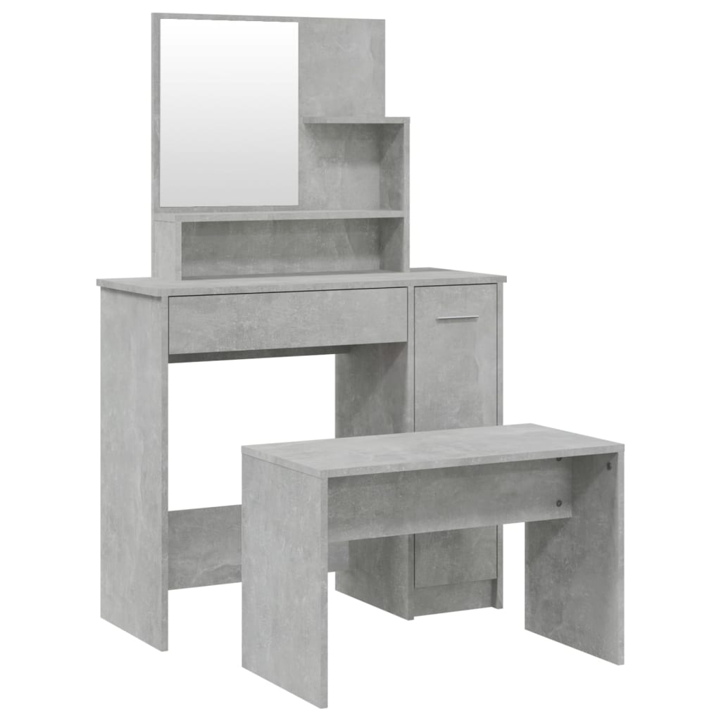 betonszürke színű fésülködőasztal-szett 86,5 x 35 x 136 cm