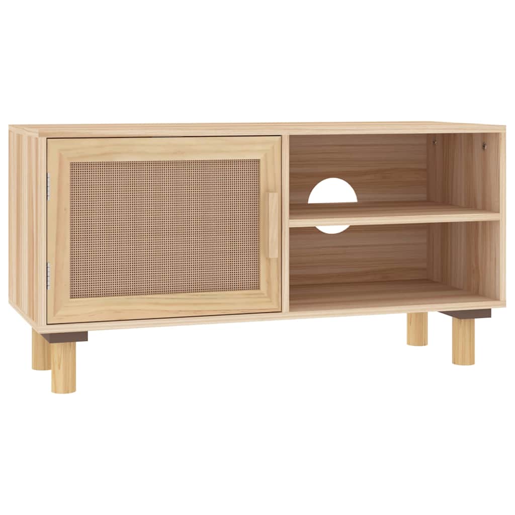 barna tömör fenyő és természetes rattan TV-szekrény 80x30x40 cm