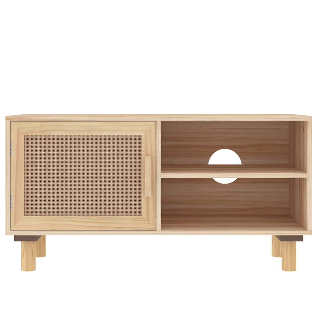 barna tömör fenyő és természetes rattan TV-szekrény 80x30x40 cm