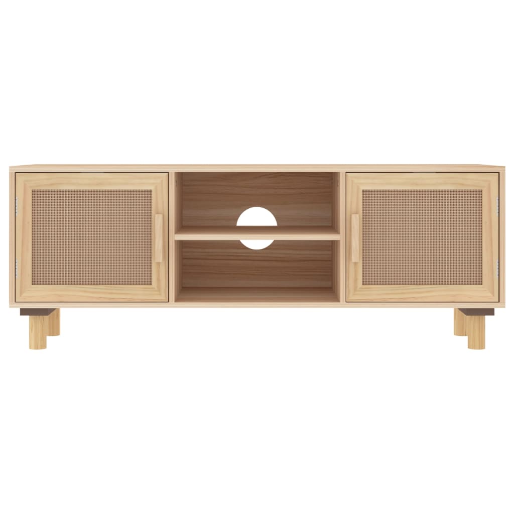 barna fenyőfa és természetes rattan TV-szekrény 105x30x40 cm