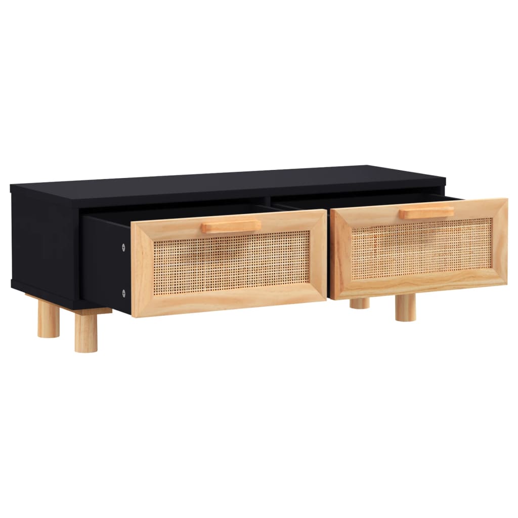 fekete szerelt fa és tömör fenyőfa dohányzóasztal 80x40x30 cm