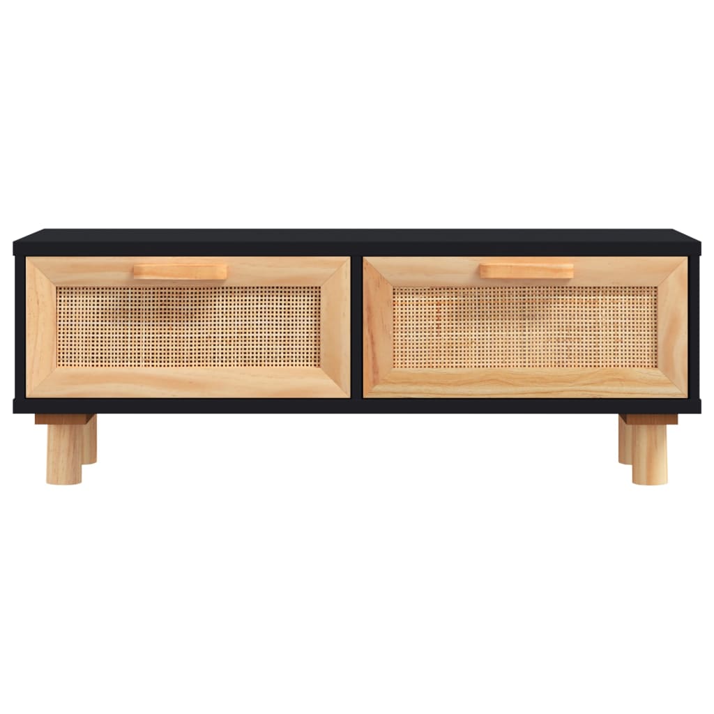 fekete szerelt fa és tömör fenyőfa dohányzóasztal 80x40x30 cm