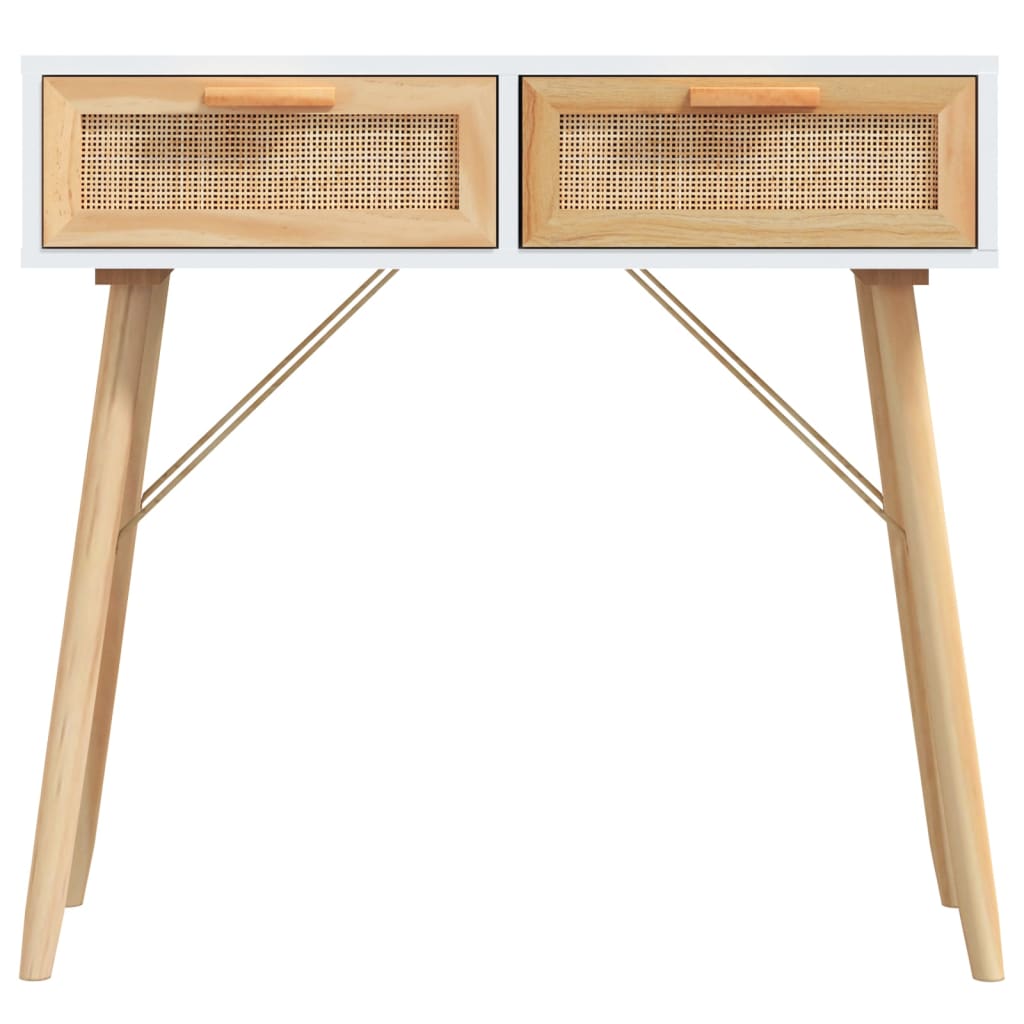 fehér tömör fenyő és természetes rattan tálaló 80x30x75 cm