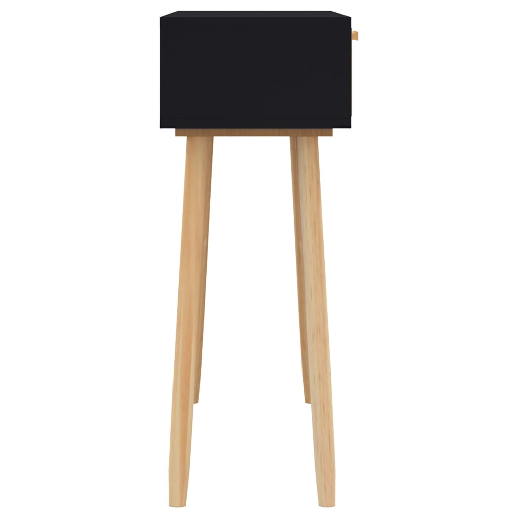 fekete tömör fenyő és természetes rattan tálaló 80x30x75 cm