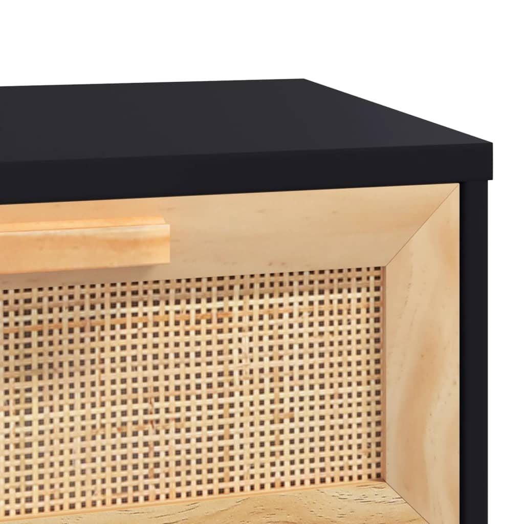fekete tömör fenyő és természetes rattan tálaló 80x30x75 cm