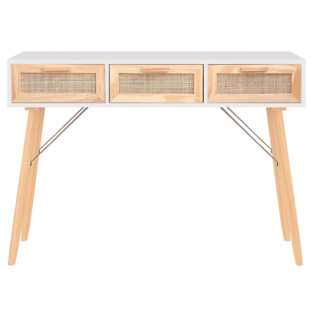 fehér tömör fenyő és természetes rattan tálaló 105x30x75 cm
