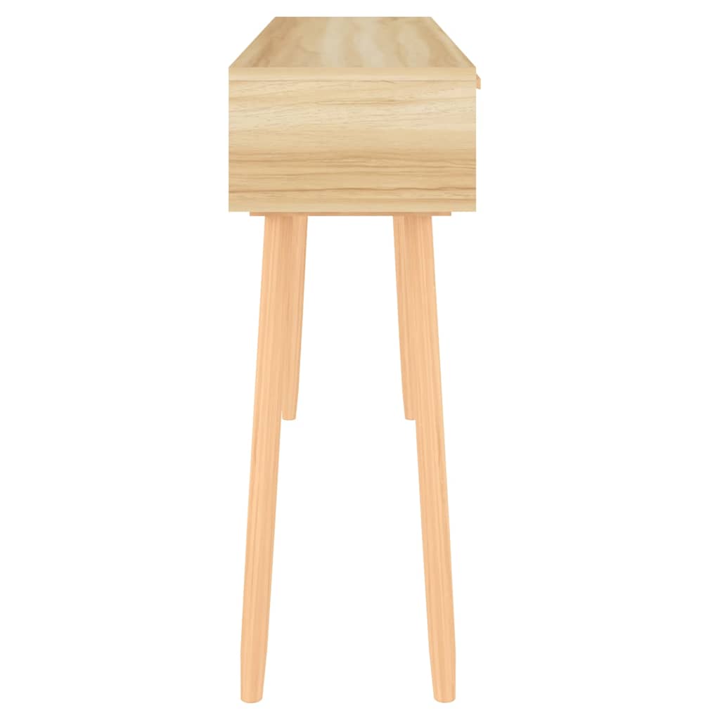 barna tömör fenyő és természetes rattan kisasztal 105x30x75 cm