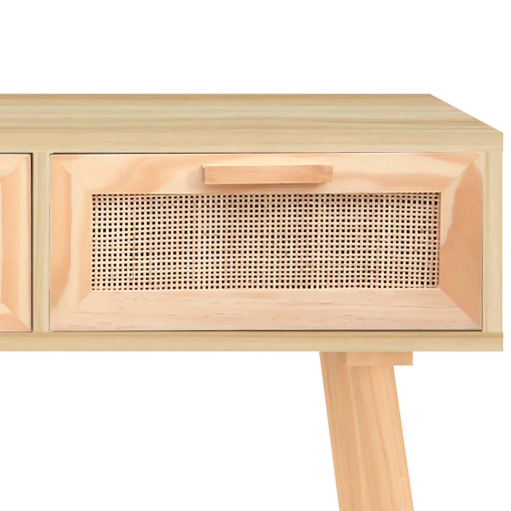 barna tömör fenyő és természetes rattan kisasztal 105x30x75 cm