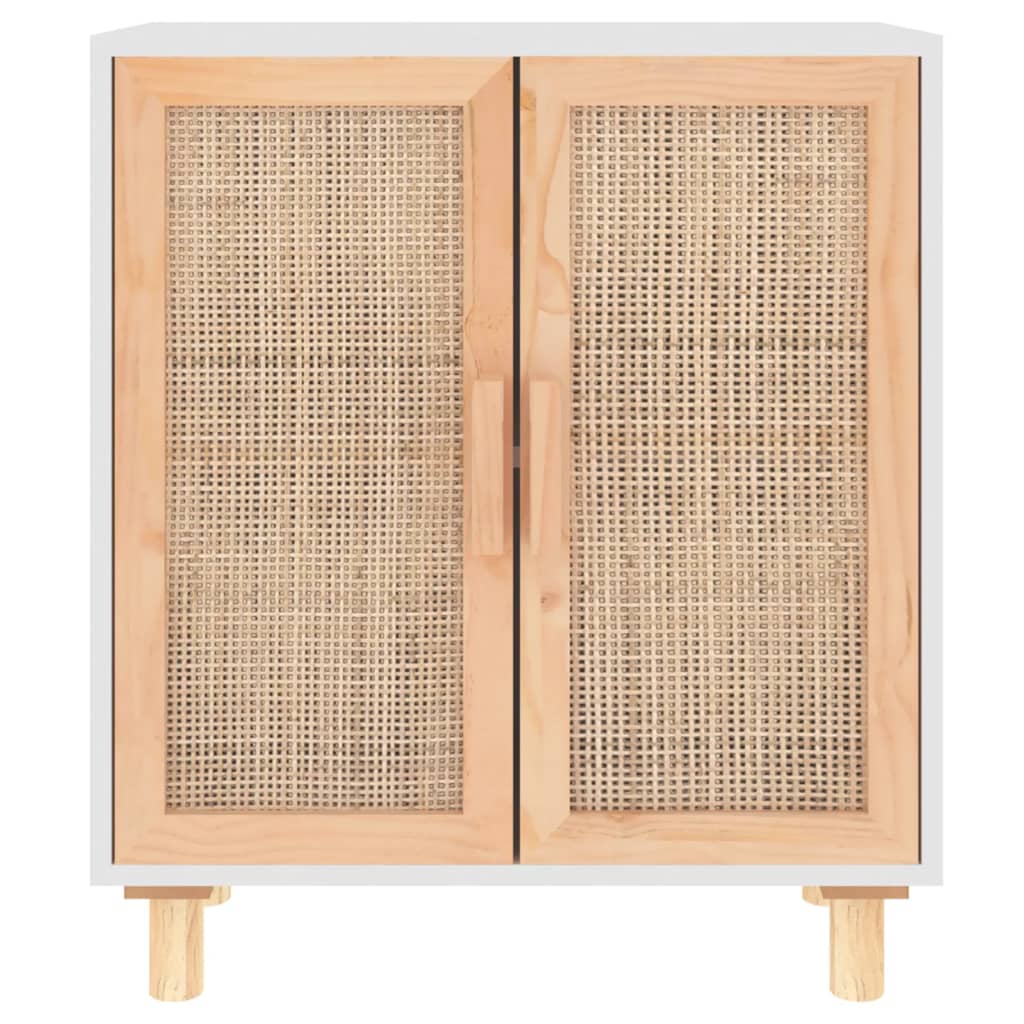 fehér tömör fenyő/természetes rattan tálalószekrény 60x30x70 cm