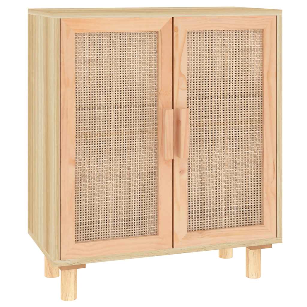 barna tömör fenyő/természetes rattan tálalószekrény 60x30x70cm
