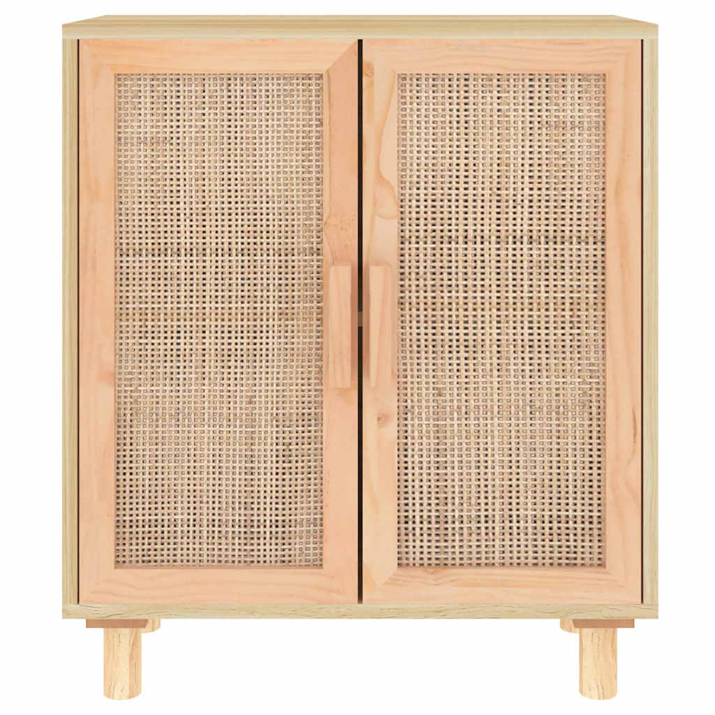 barna tömör fenyő/természetes rattan tálalószekrény 60x30x70cm