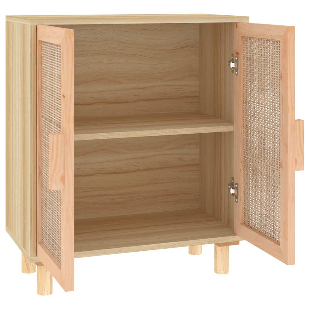 barna tömör fenyő/természetes rattan tálalószekrény 60x30x70cm