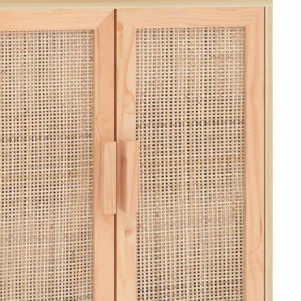 barna tömör fenyő/természetes rattan tálalószekrény 60x30x70cm