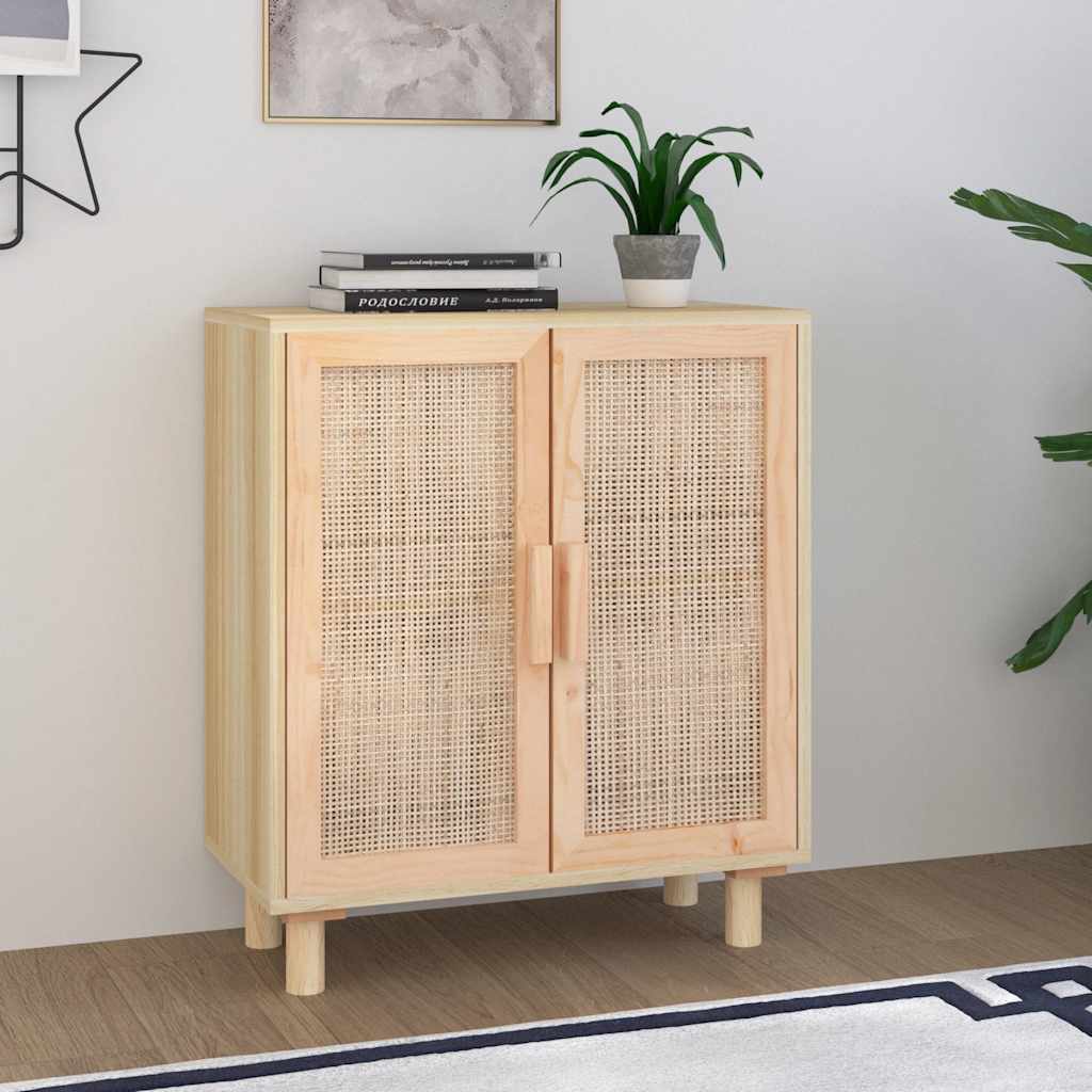barna tömör fenyő/természetes rattan tálalószekrény 60x30x70cm