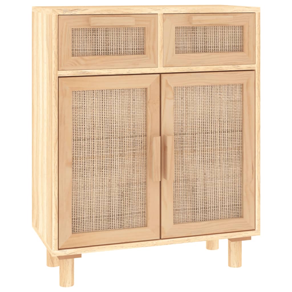 barna tömör fenyő/természetes rattan tálalószekrény 60x30x75cm