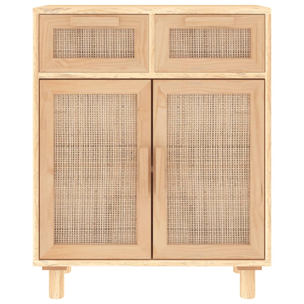 barna tömör fenyő/természetes rattan tálalószekrény 60x30x75cm