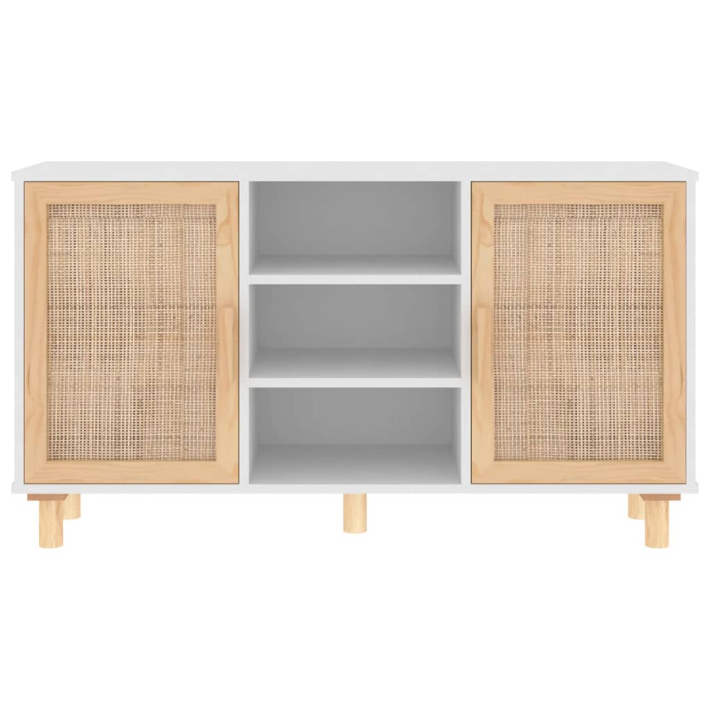 fehér tömör fenyő/természetes rattan tálalószekrény 105x30x60cm