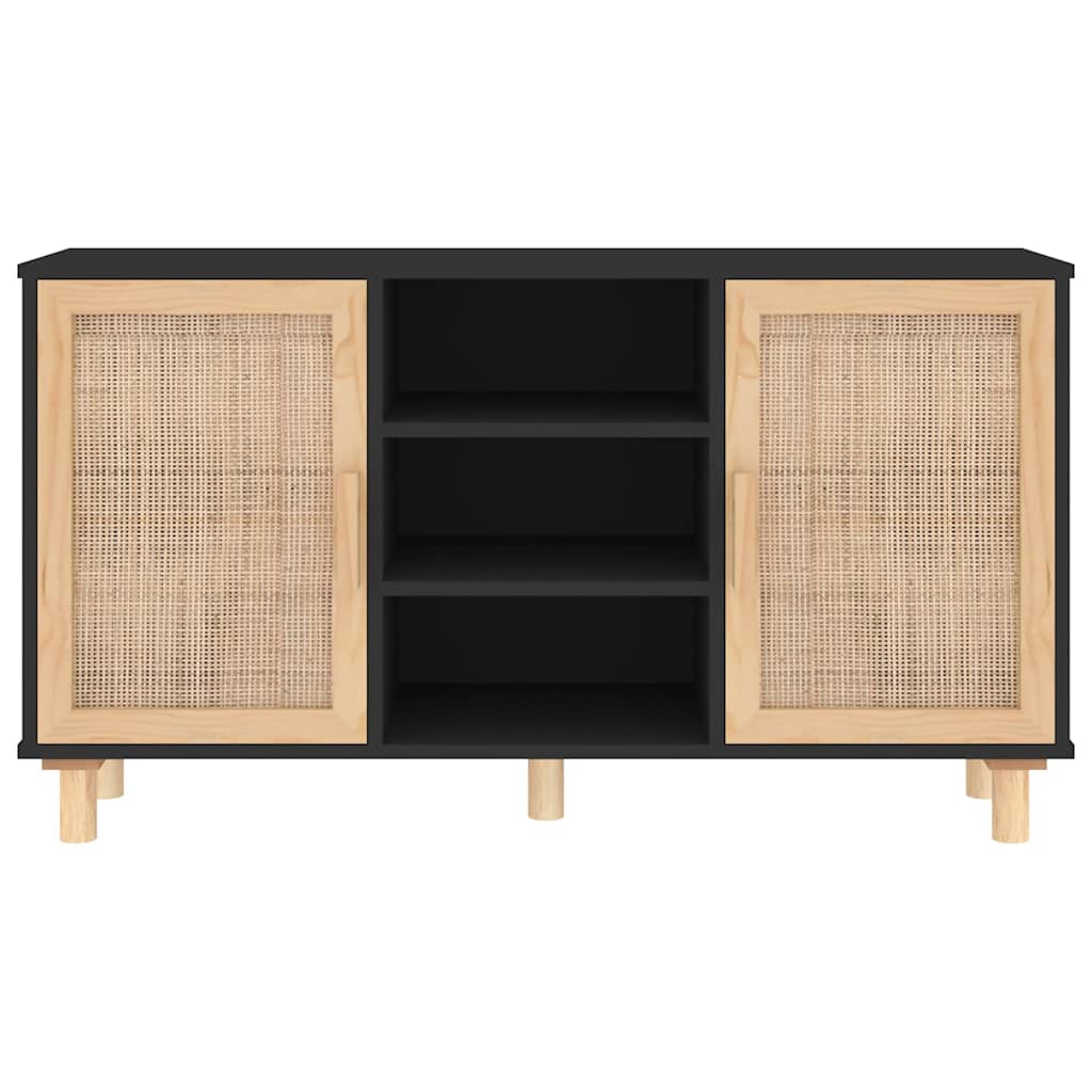 fekete fenyő/természetes rattan tálalószekrény 105 x 30 x 60 cm