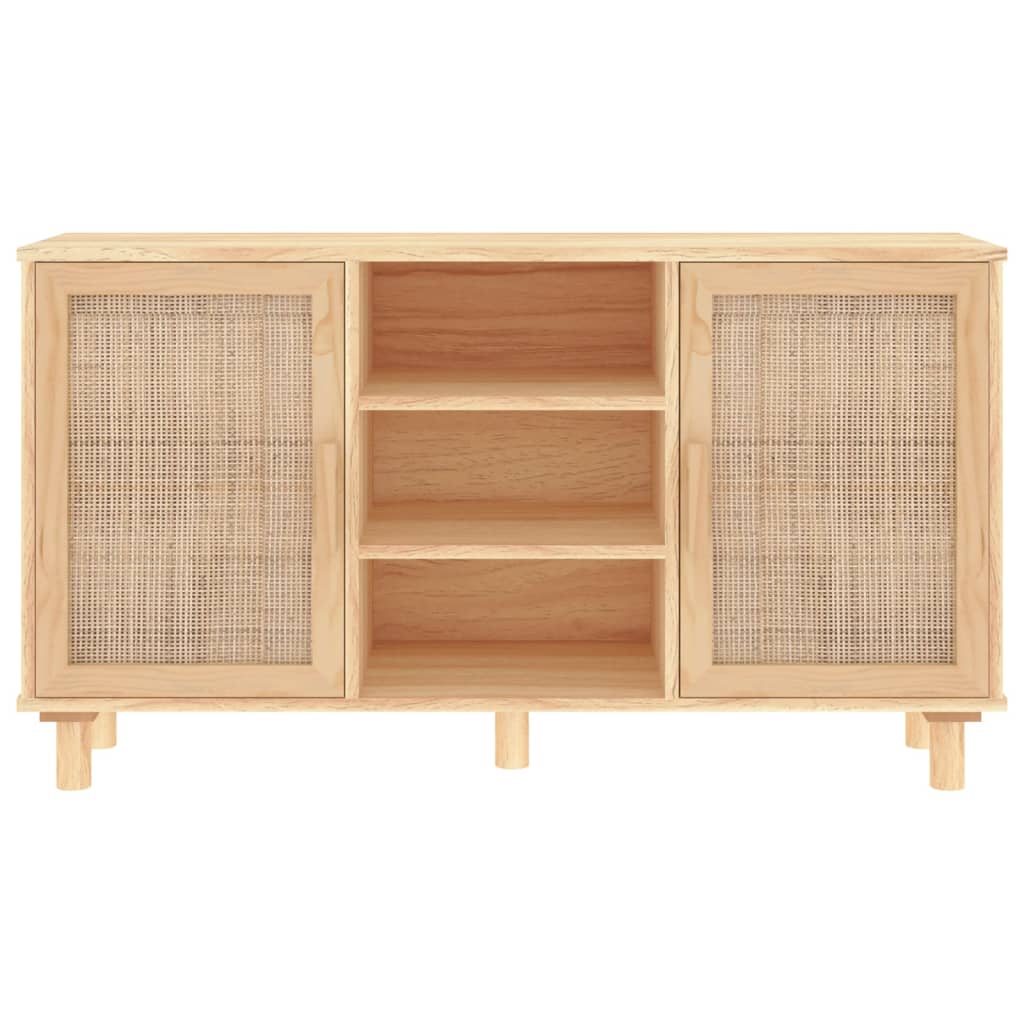 barna tömör fenyő/természetes rattan tálalószekrény 105x30x60cm