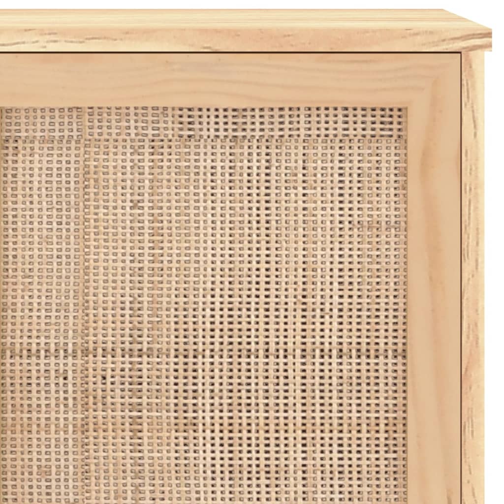 barna tömör fenyő/természetes rattan tálalószekrény 105x30x60cm