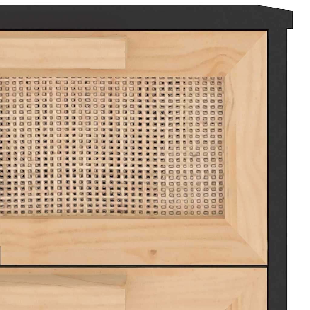 fekete tömör fenyő/természetes rattan tálalószekrény 40x30x90cm