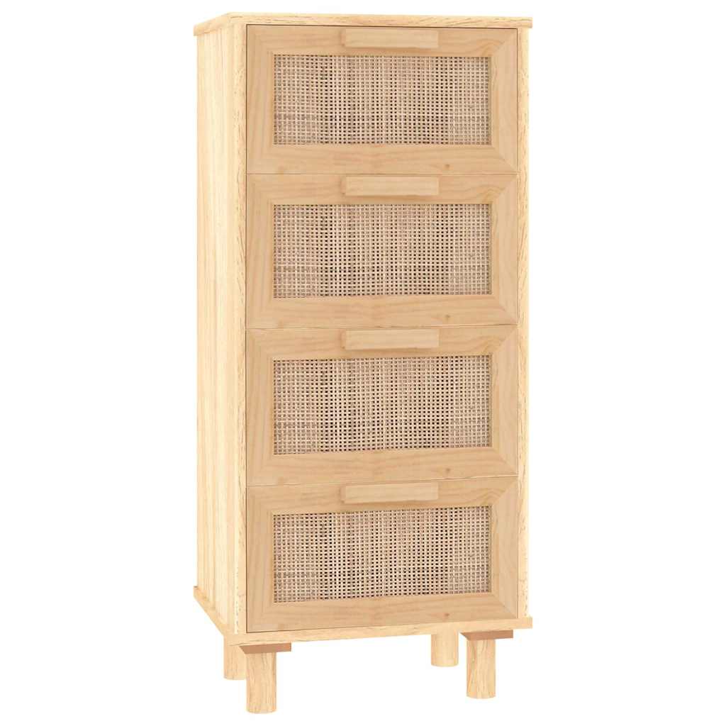barna tömör fenyő/természetes rattan tálalószekrény 40x30x90 cm