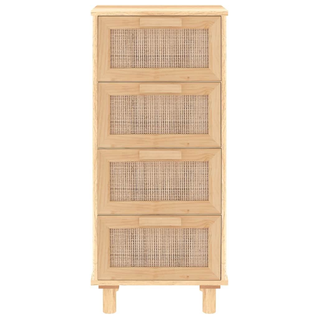 barna tömör fenyő/természetes rattan tálalószekrény 40x30x90 cm
