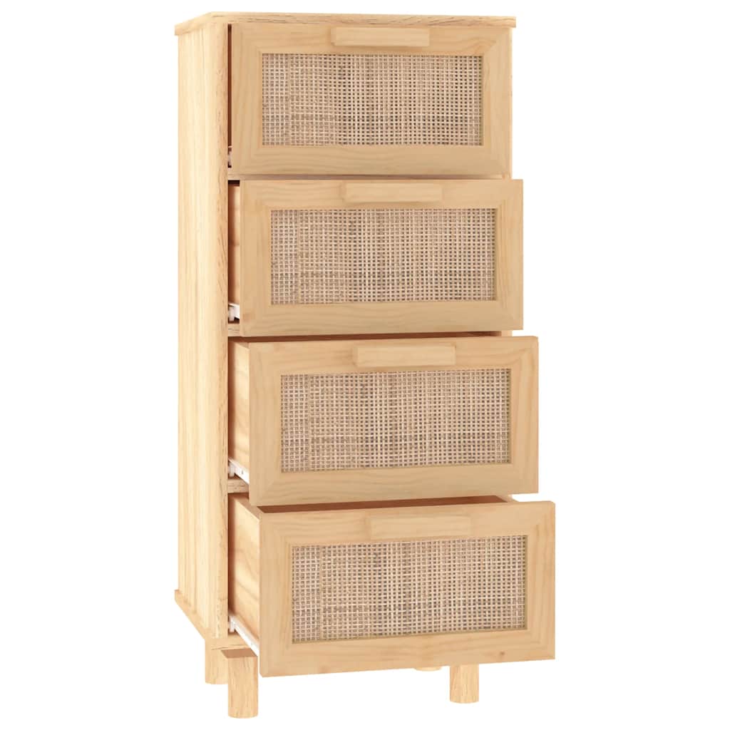 barna tömör fenyő/természetes rattan tálalószekrény 40x30x90 cm