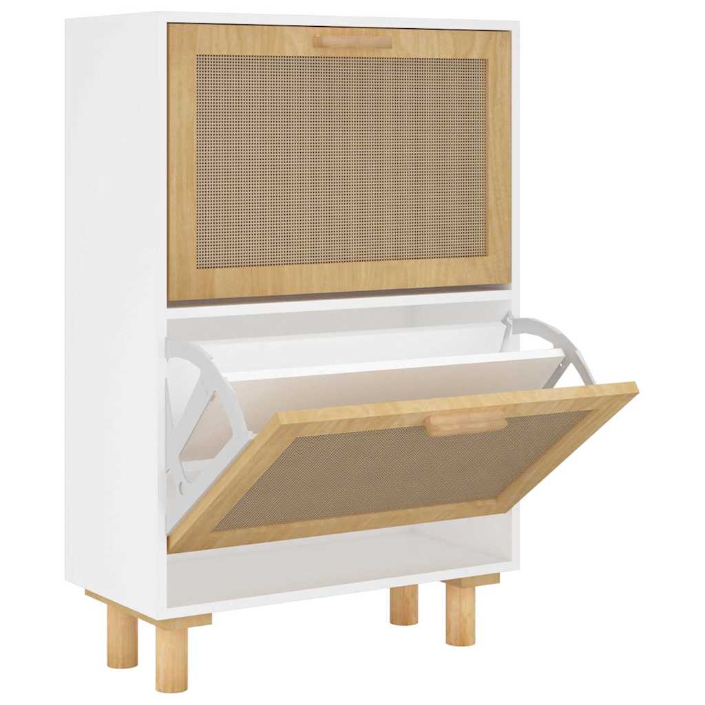fehér szerelt fa és természetes rattan cipőszekrény 52x25x80 cm