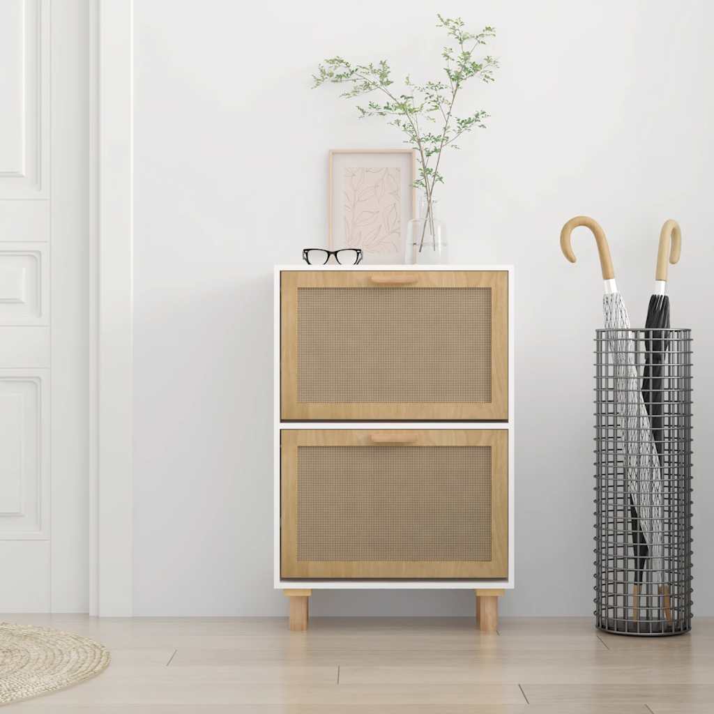 fehér szerelt fa és természetes rattan cipőszekrény 52x25x80 cm