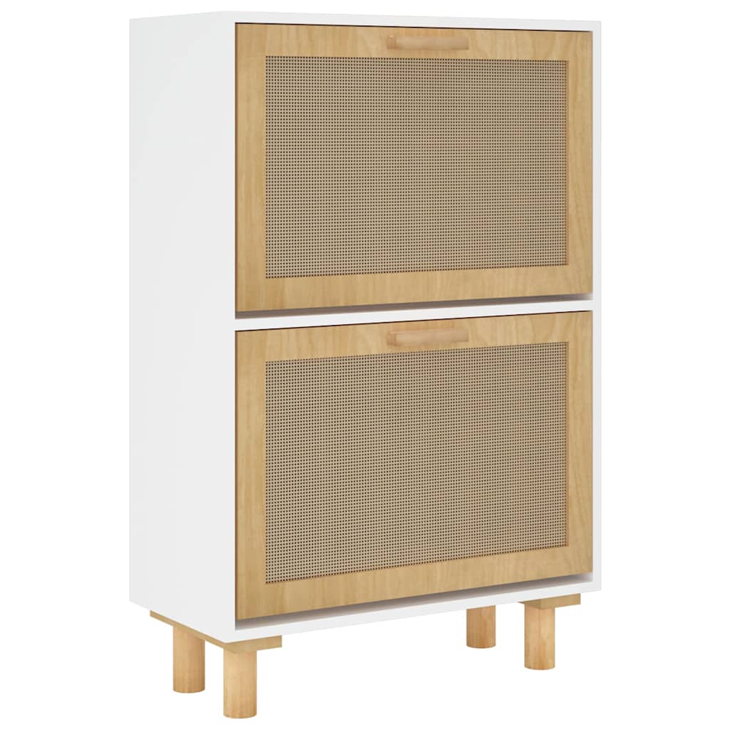 fehér szerelt fa és természetes rattan cipőszekrény 52x25x80 cm
