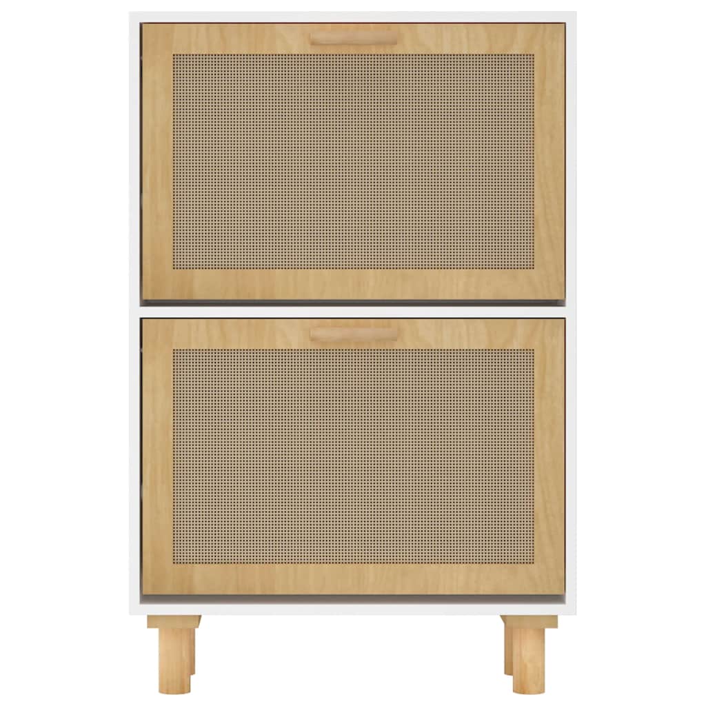 fehér szerelt fa és természetes rattan cipőszekrény 52x25x80 cm