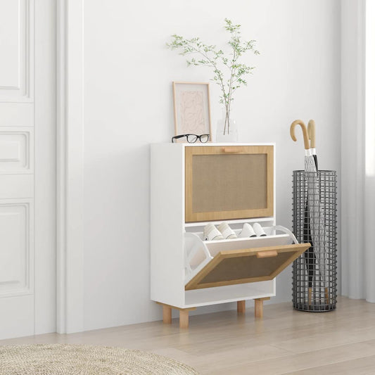 fehér szerelt fa és természetes rattan cipőszekrény 52x25x80 cm
